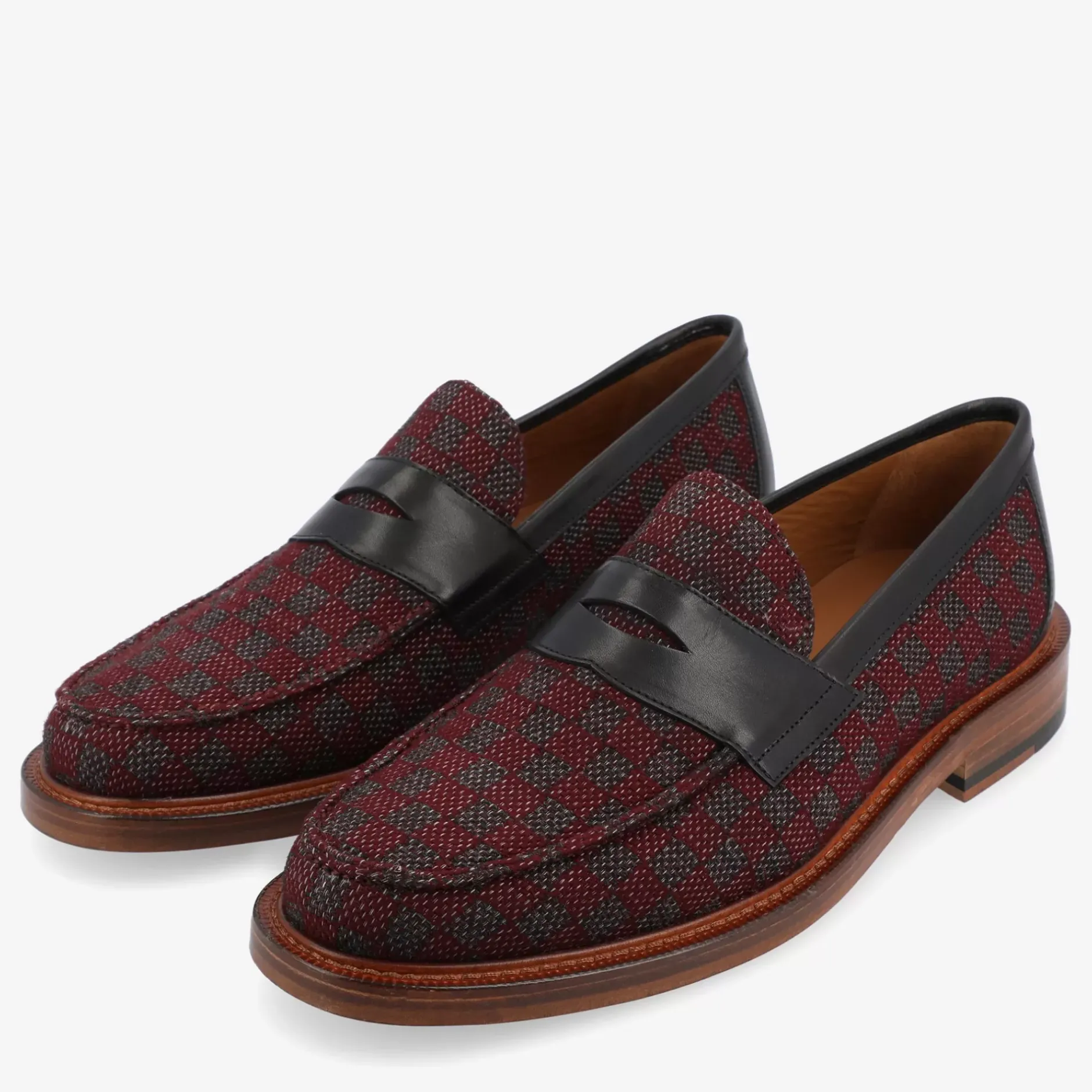 TAFT Loafers|Shoes>The Fitz Maroon Mens Loafers - Maroon Check |
