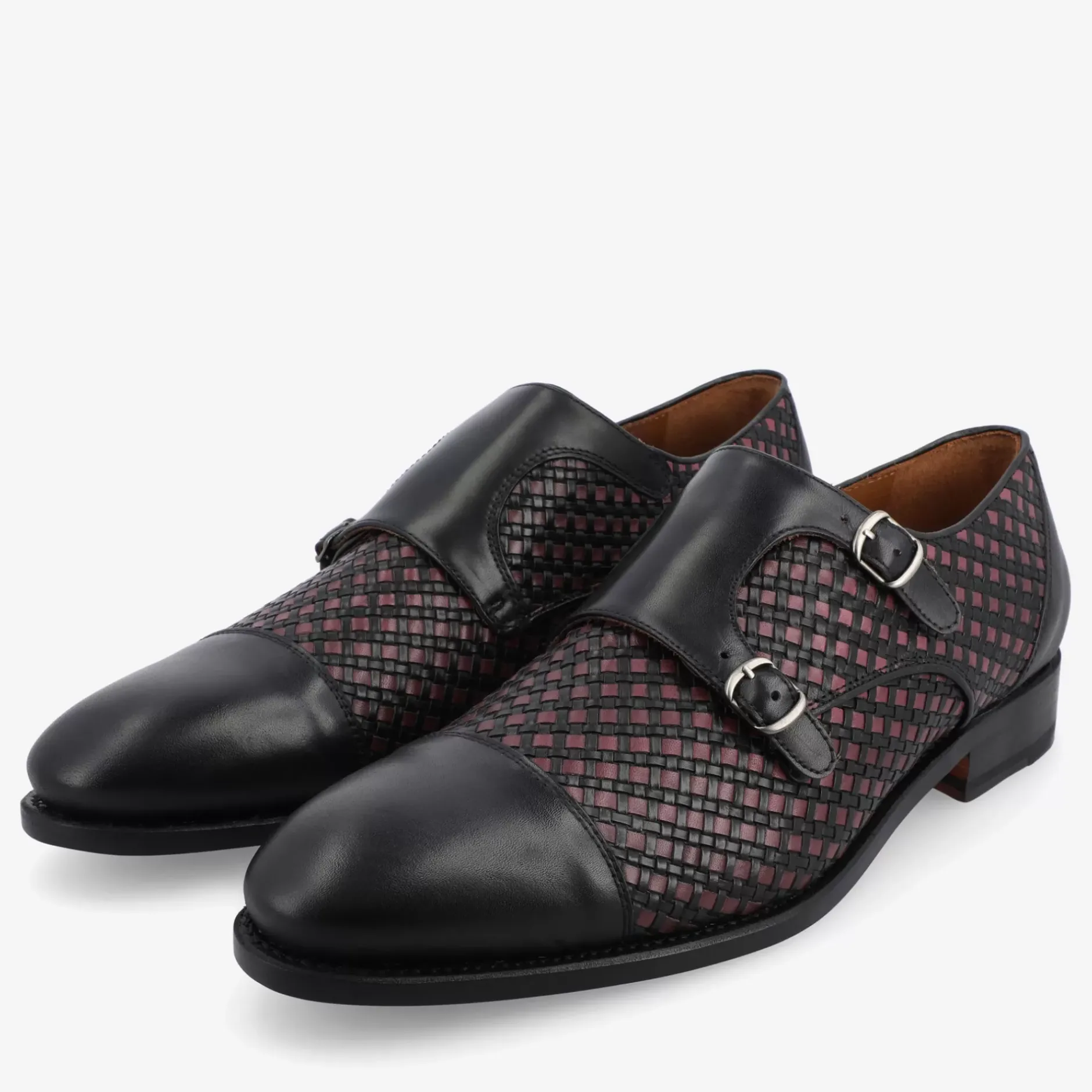 TAFT Shoes>The Lucca Double Monk Strap Shoe In Black Woven |