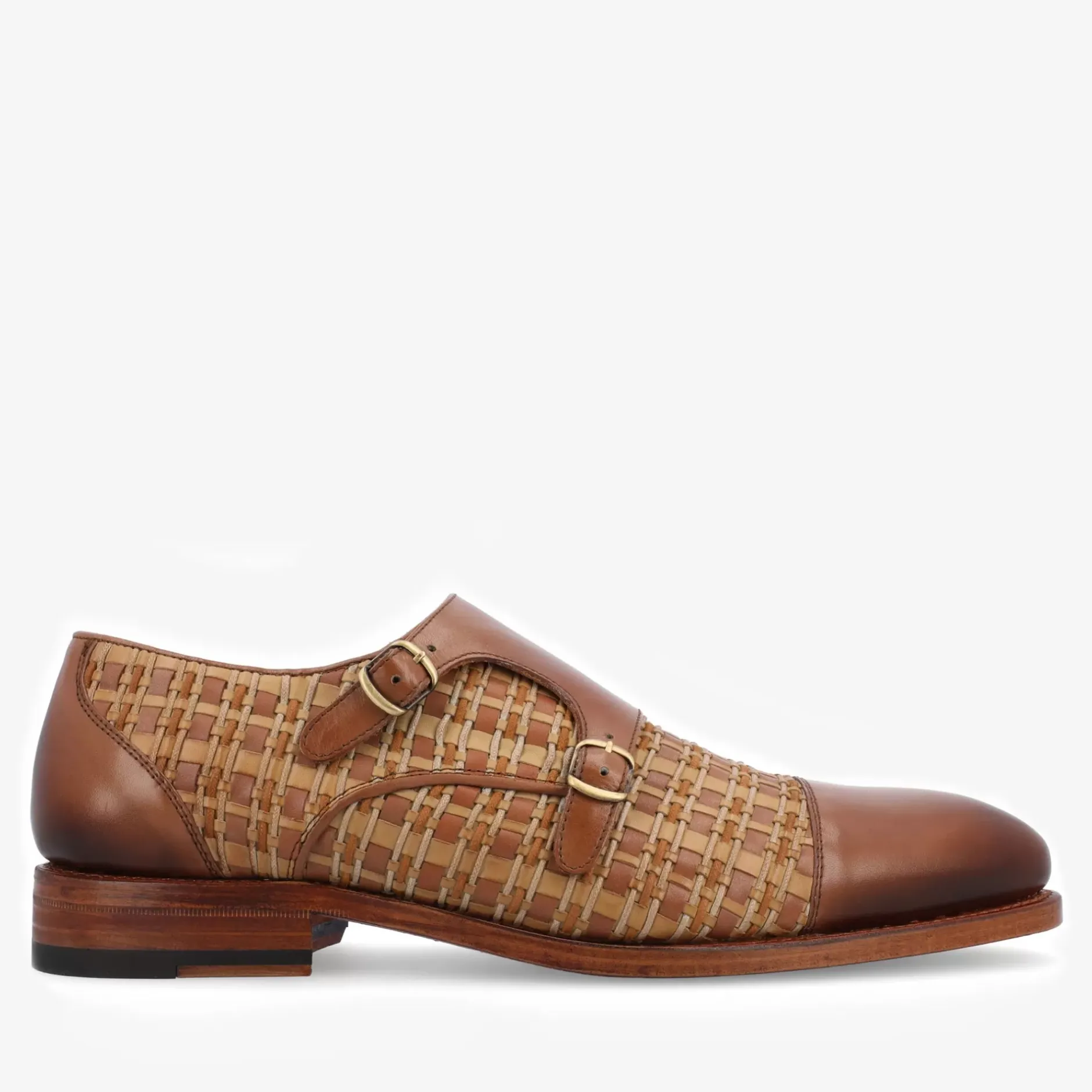 TAFT Shoes>The Lucca Monk Strap Shoe In Brown Woven |