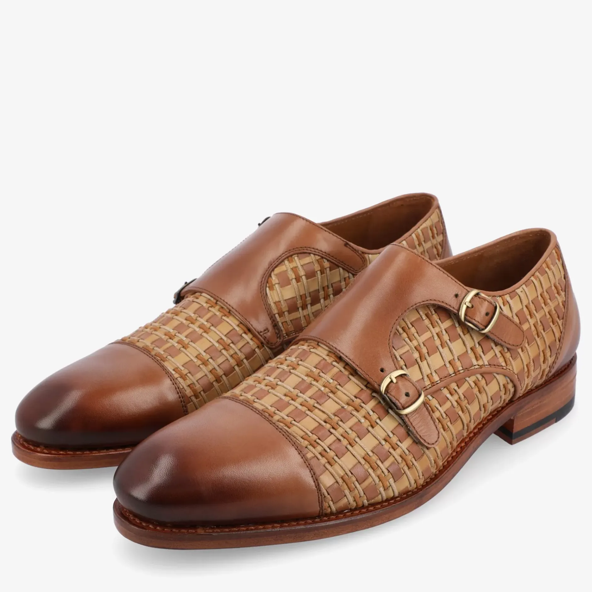 TAFT Shoes>The Lucca Monk Strap Shoe In Brown Woven |