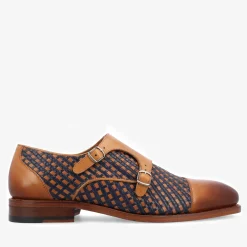 TAFT Shoes>The Lucca Monk Strap Shoe In Navy Woven Leather |