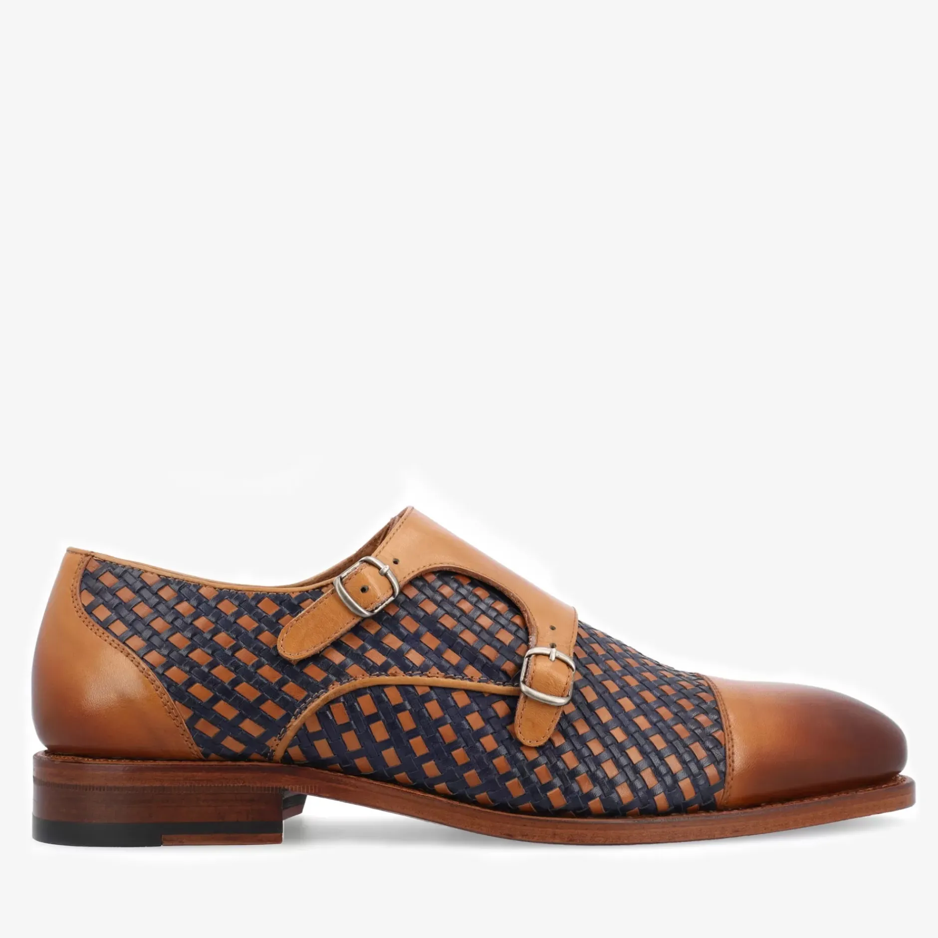 TAFT Shoes>The Lucca Monk Strap Shoe In Navy Woven Leather |