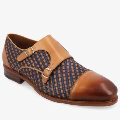 TAFT Shoes>The Lucca Monk Strap Shoe In Navy Woven Leather |