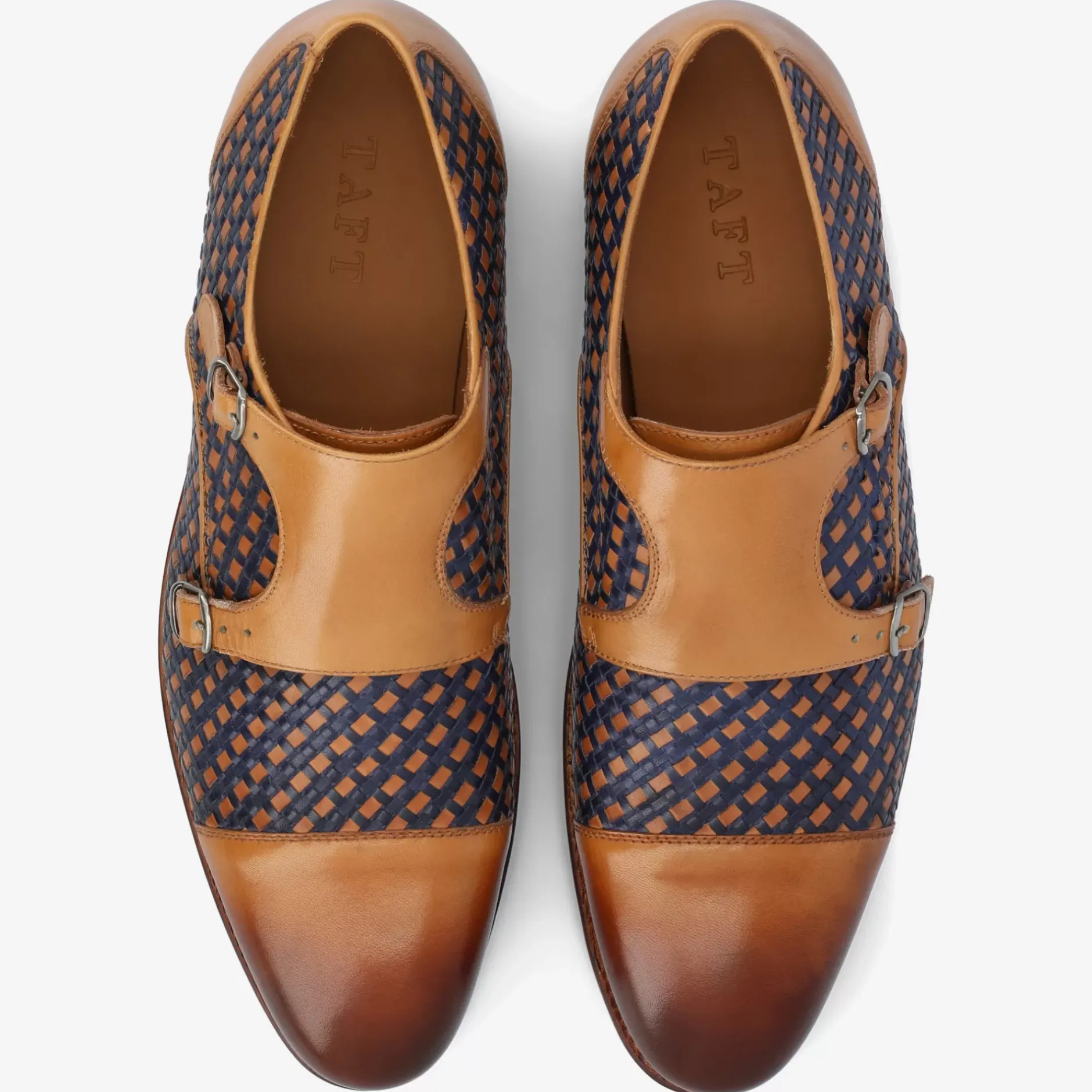 TAFT Shoes>The Lucca Monk Strap Shoe In Navy Woven Leather |