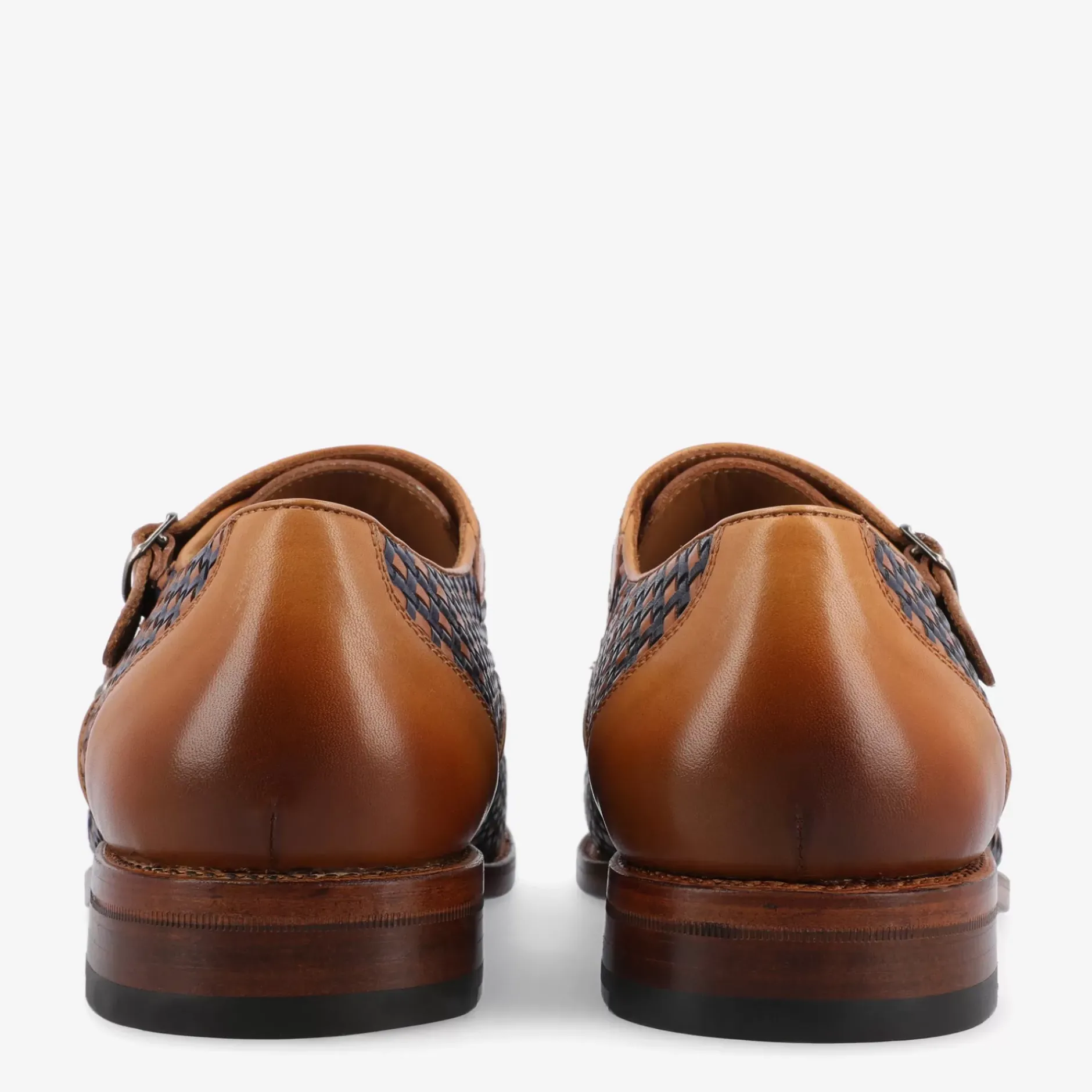 TAFT Shoes>The Lucca Monk Strap Shoe In Navy Woven Leather |