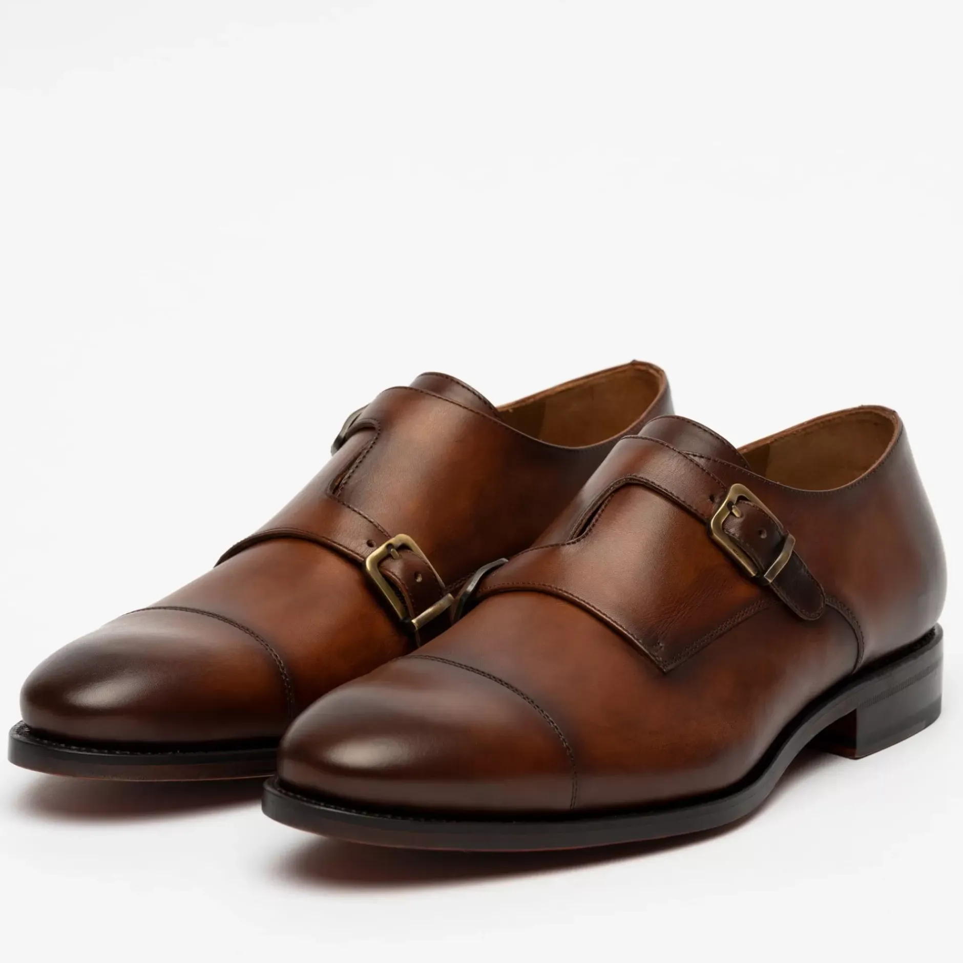 TAFT Shoes>The Prince Shoe In Coffee - Double Monk Strap Shoes |